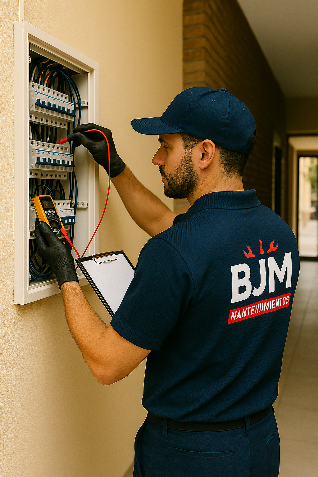 Técnico realizando instalación eléctrica